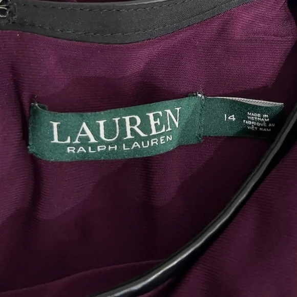 Lauren Ralph Lauren dress 14 Purple A-Line faux leather trim knee length office - Picture 5 of 6